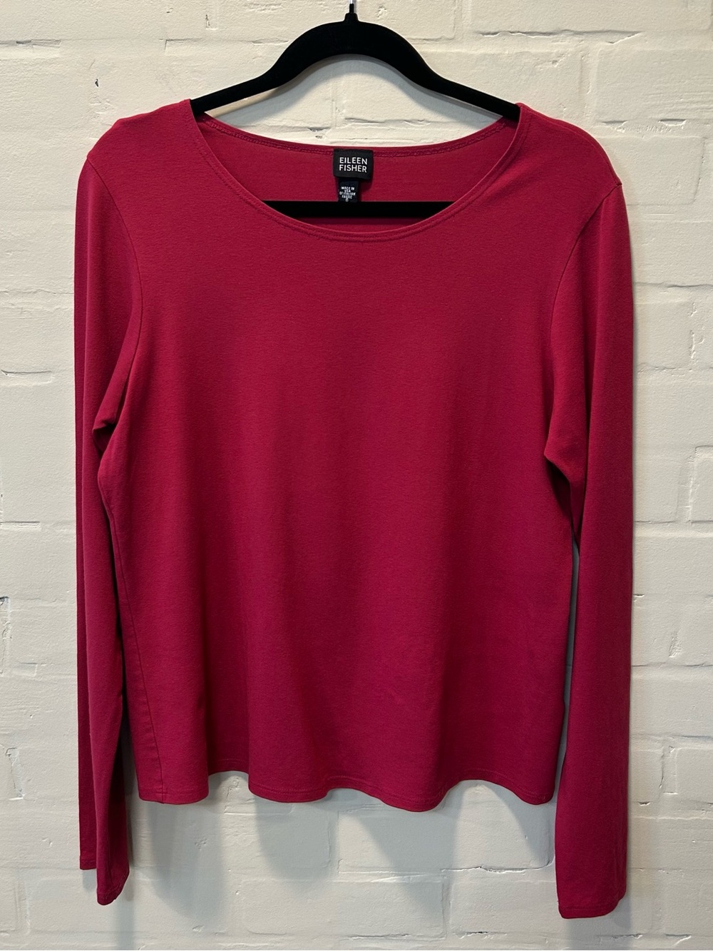 Eileen Fisher Raspberry Long Sleeve Scoop Neck Jersey Knit Top Classic Size S
